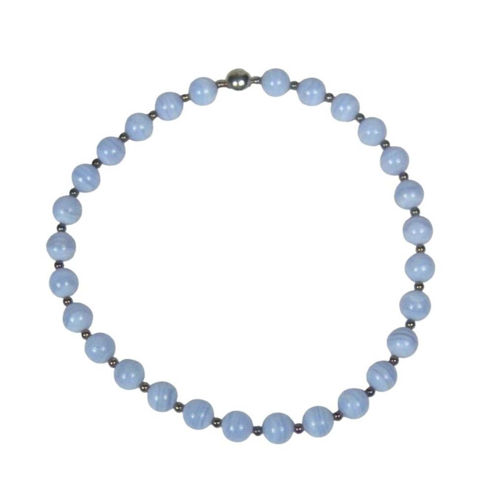 Milor Sterling Silver Blue Lace Agate Stone Beaded Italy Necklace 18 inch Magnet